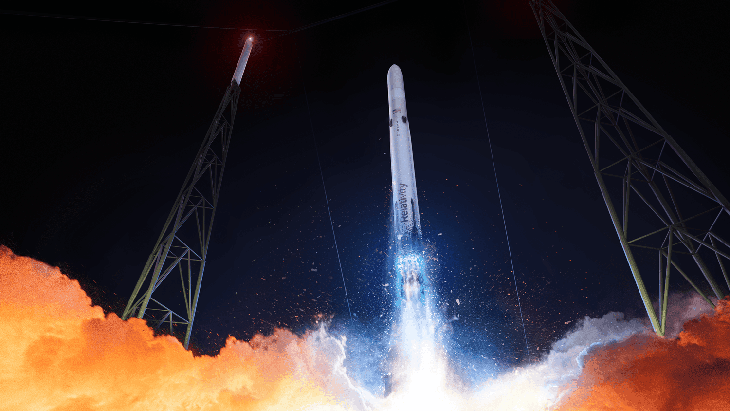 Official rendering of Relativity Space's planned Terran R rocket lifting off.